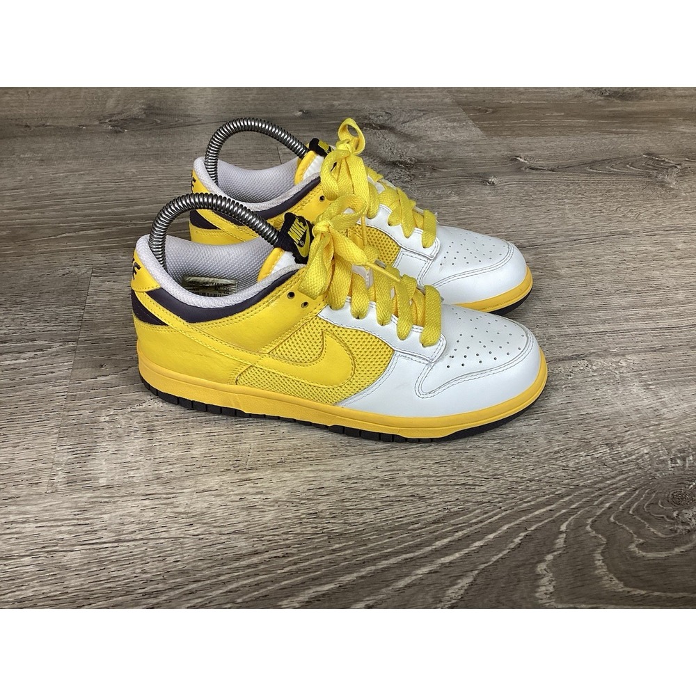 Nike Dunk Low Womens Size 7 White Yellow Athletic Walking Shoes Sneakers 317813
